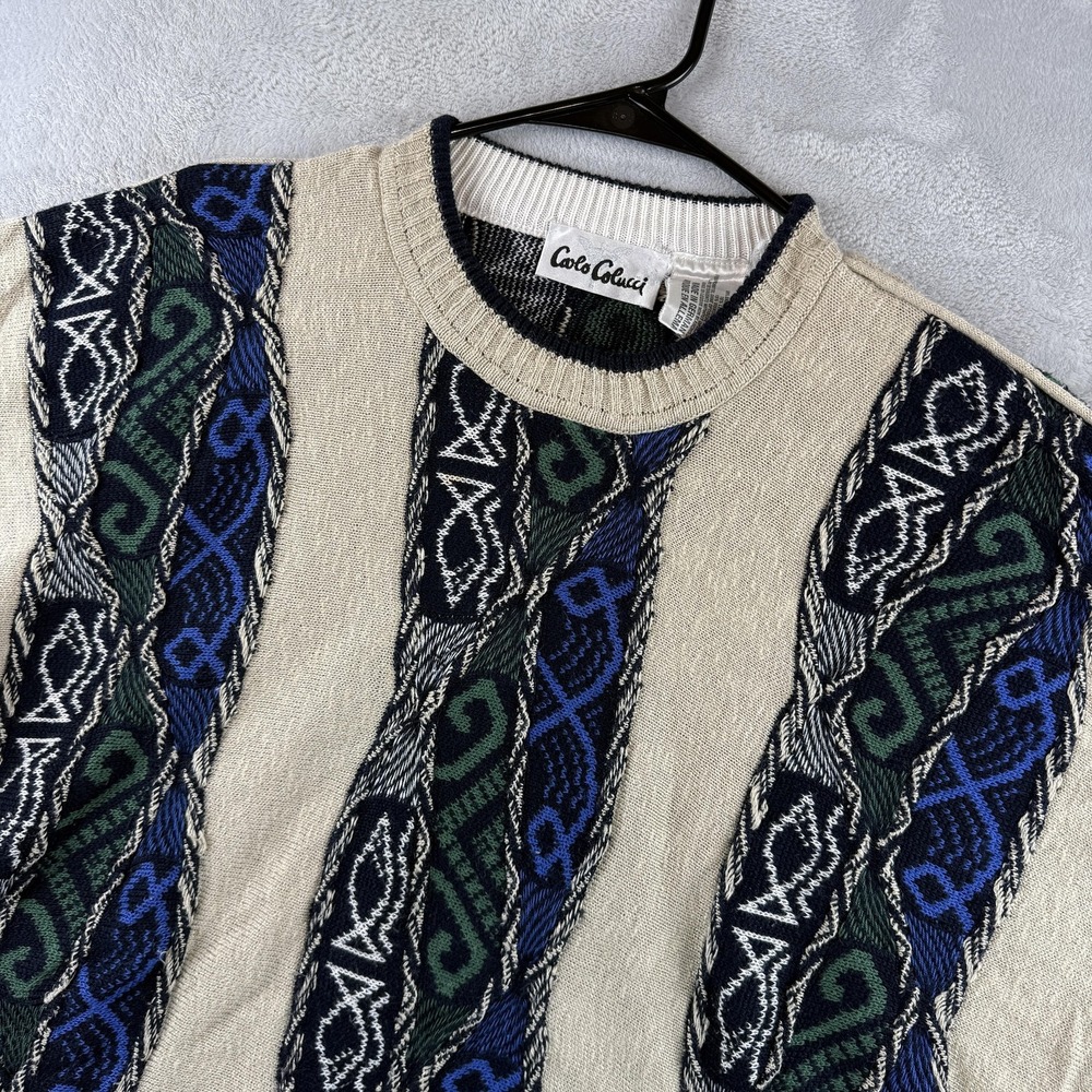 Vintage Carlo Colucci Sweater Mens 2XL Beige 3D Knit Cosby Made in Germany 90s